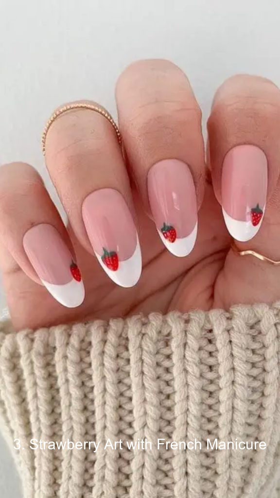 3. Strawberry Art with French Manicure