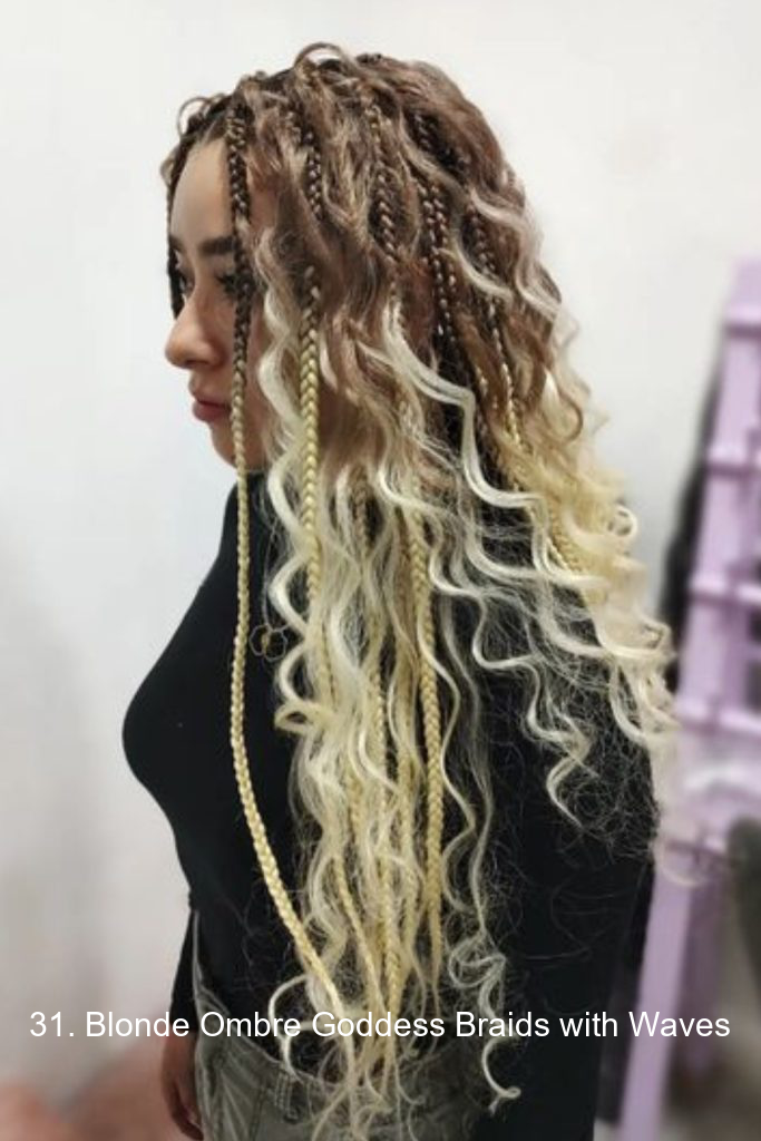 31. Blonde Ombre Goddess Braids with Waves