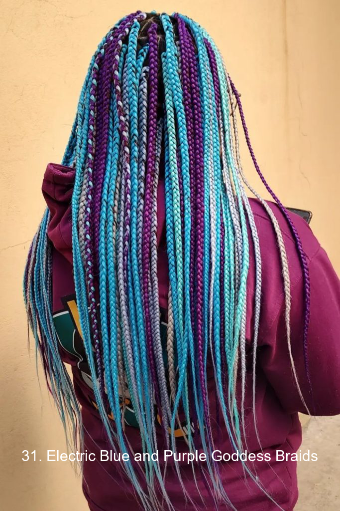 31. Electric Blue and Purple Goddess Braids