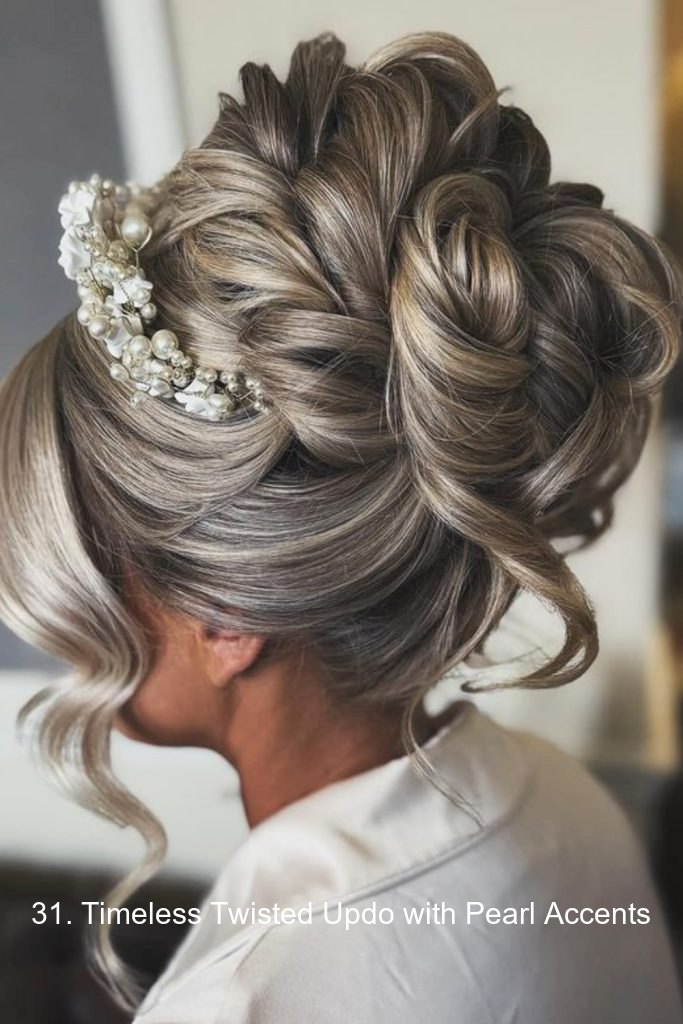 31. Timeless Twisted Updo with Pearl Accents