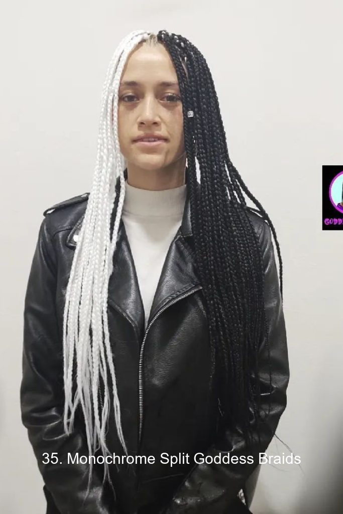 35. Monochrome Split Goddess Braids
