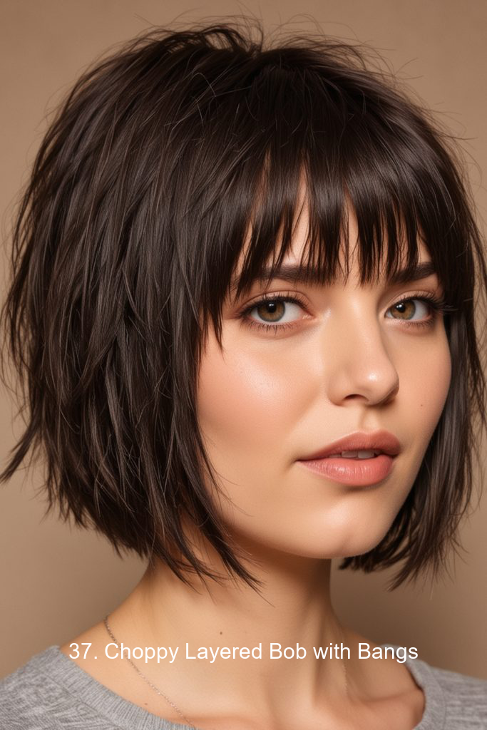 37. Choppy Layered Bob with Bangs