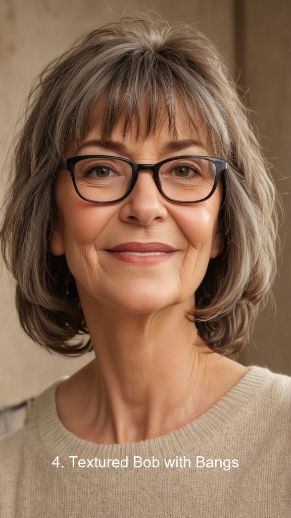 4. Textured Bob with Bangs