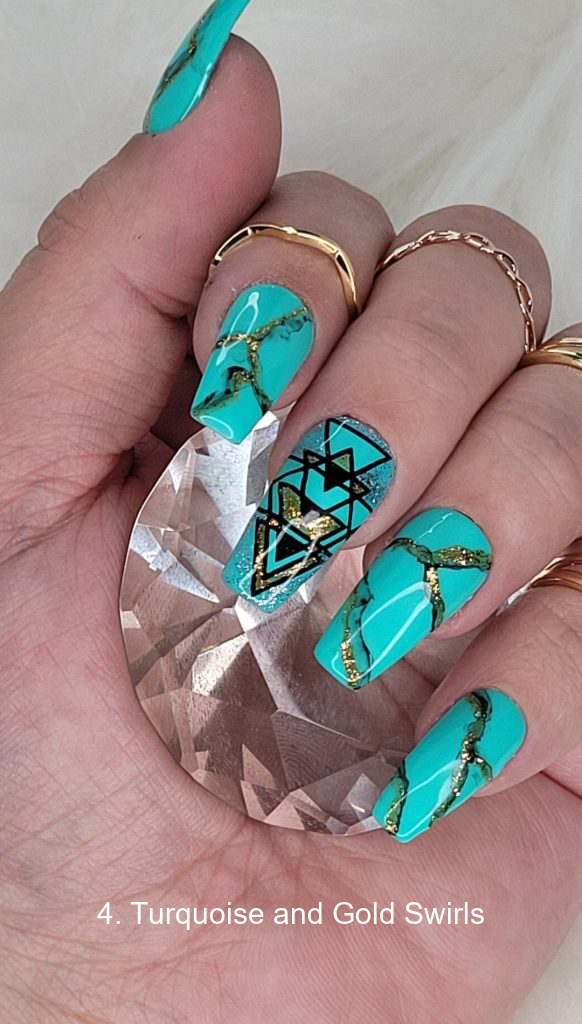 4. Turquoise and Gold Swirls