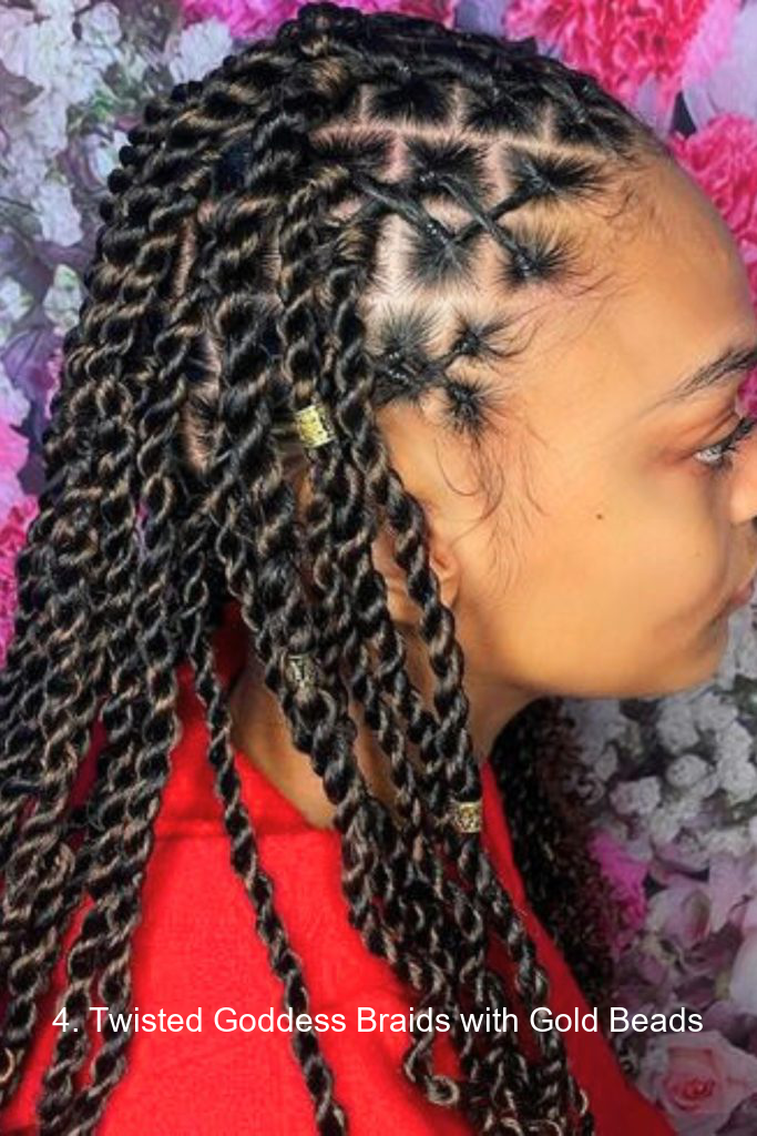 4. Twisted Goddess Braids with Gold Beads