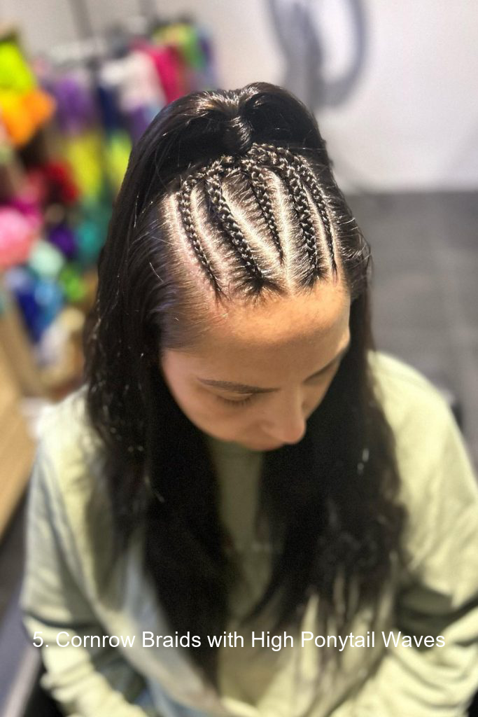 5. Cornrow Braids with High Ponytail Waves
