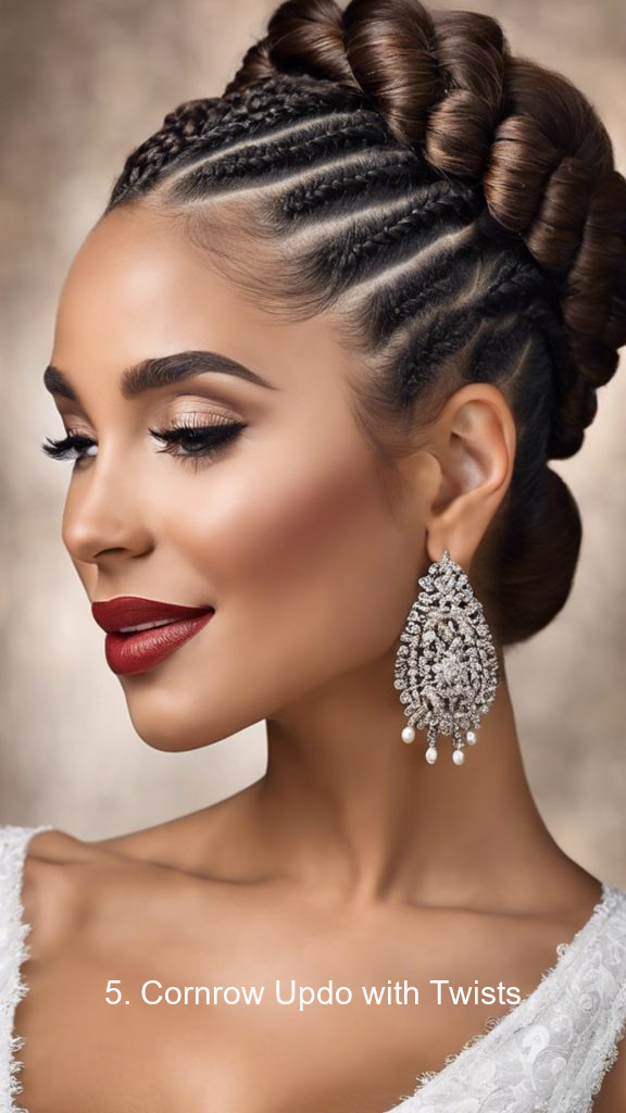 5. Cornrow Updo with Twists