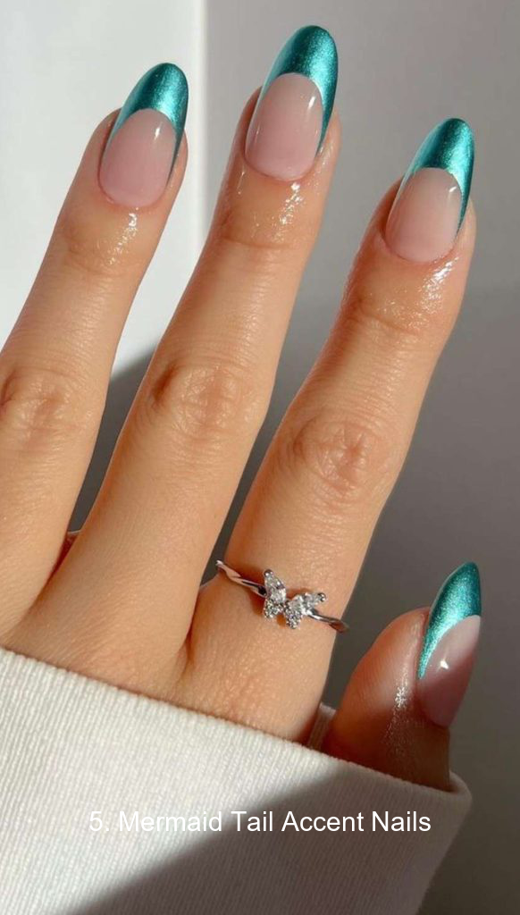 5. Mermaid Tail Accent Nails