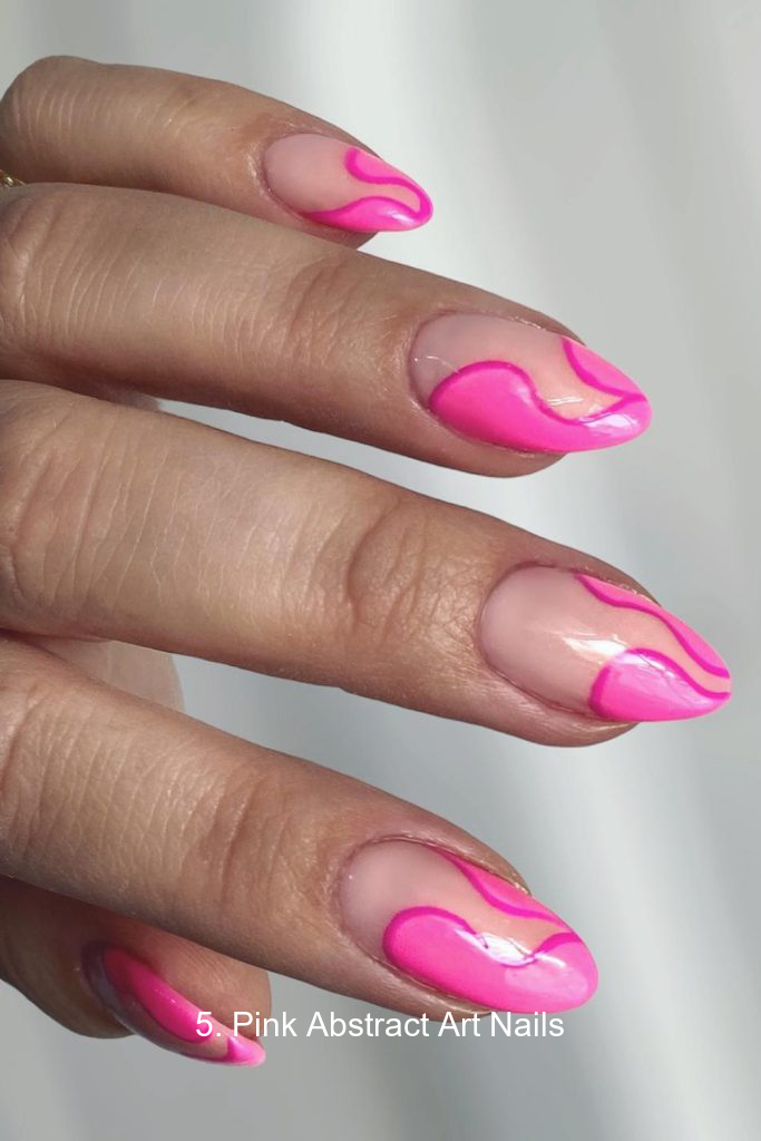5. Pink Abstract Art Nails
