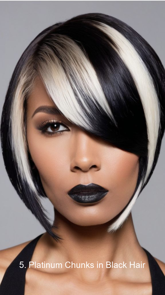 5. Platinum Chunks in Black Hair