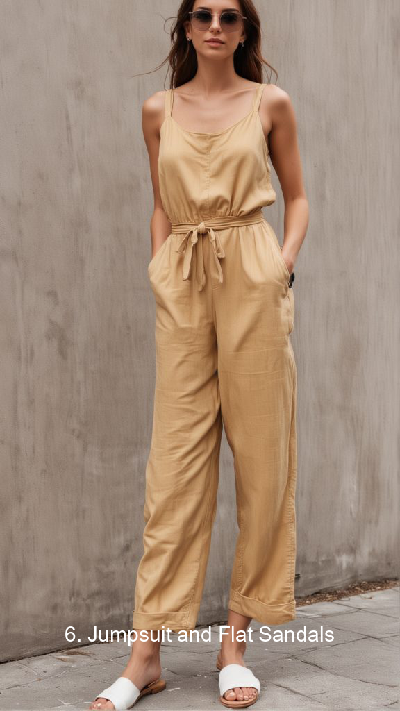 6. Jumpsuit and Flat Sandals