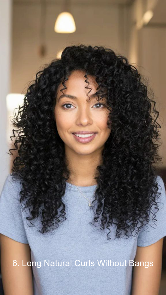 6. Long Natural Curls Without Bangs