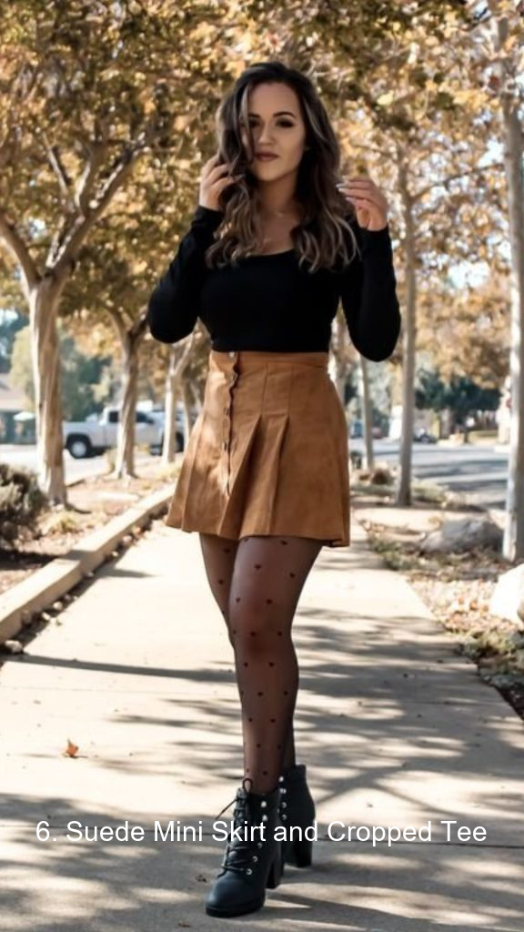 6. Suede Mini Skirt and Cropped Tee