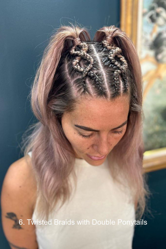 6. Twisted Braids with Double Ponytails