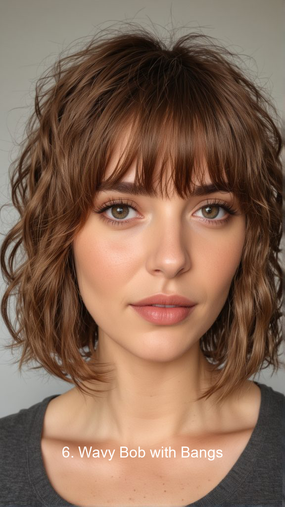 6. Wavy Bob with Bangs