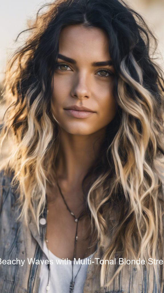 7. Beachy Waves with Multi-Tonal Blonde Streaks