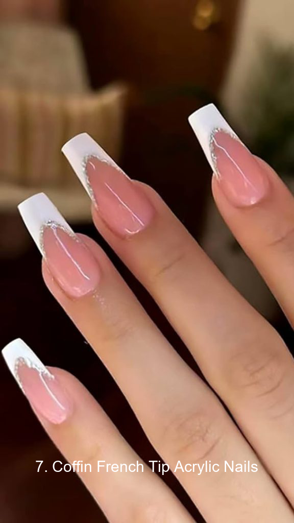 7. Coffin French Tip Acrylic Nails