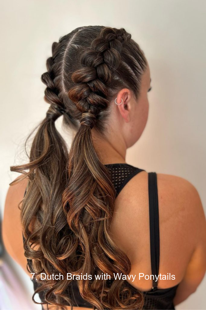 7. Dutch Braids with Wavy Ponytails