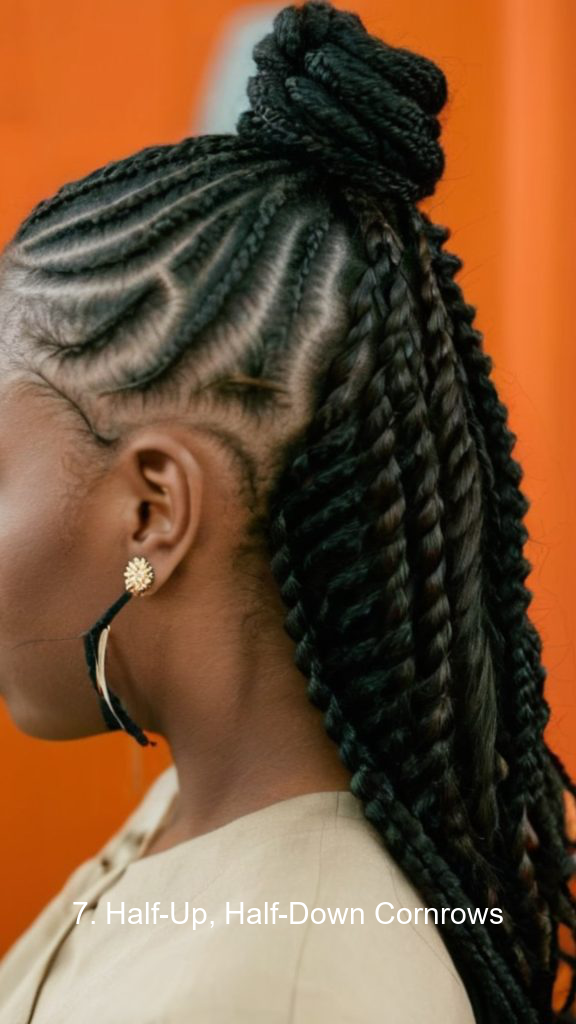 7. Half-Up, Half-Down Cornrows