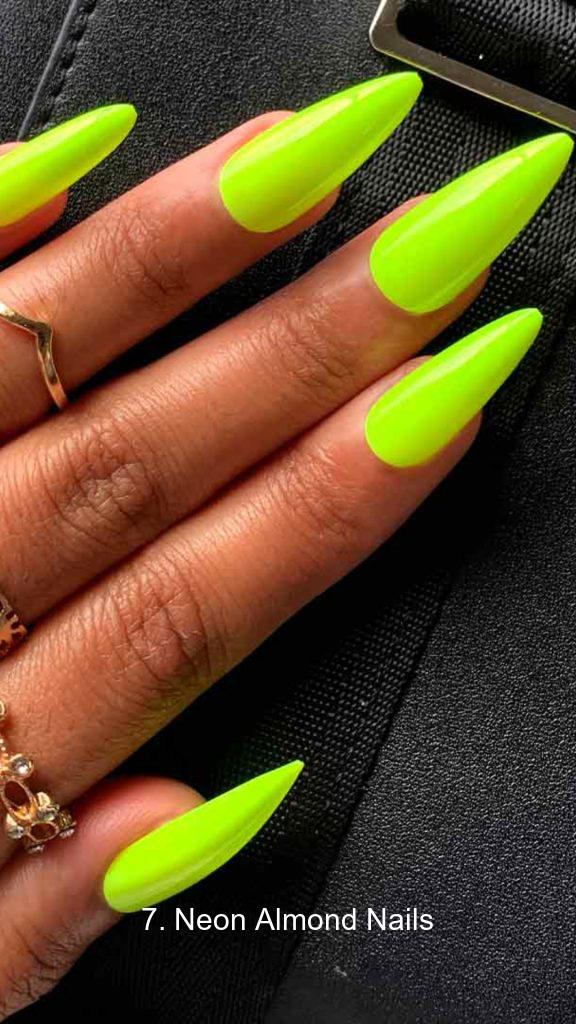 7. Neon Almond Nails