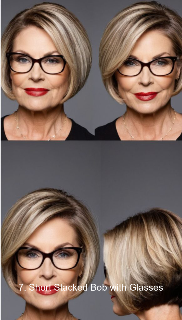 7. Short Stacked Bob with Glasses