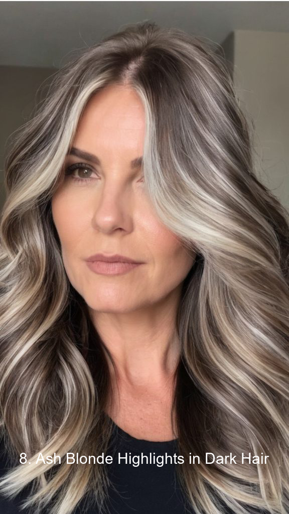 8. Ash Blonde Highlights in Dark Hair
