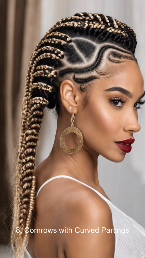 8. Cornrows with Curved Partings
