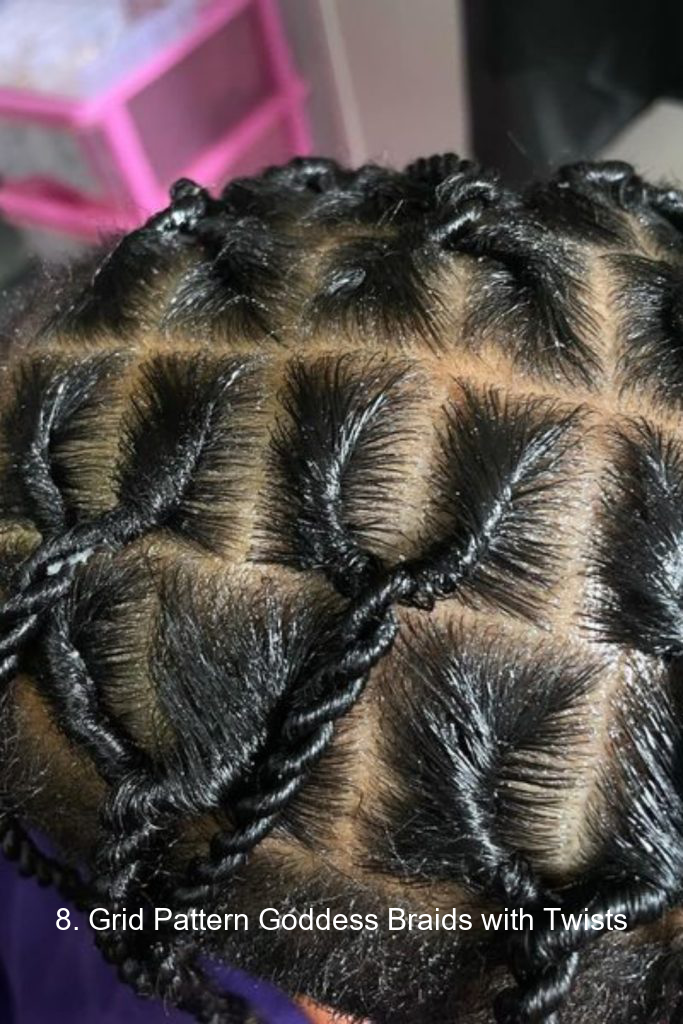 8. Grid Pattern Goddess Braids with Twists