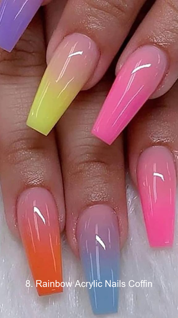 8. Rainbow Acrylic Nails Coffin