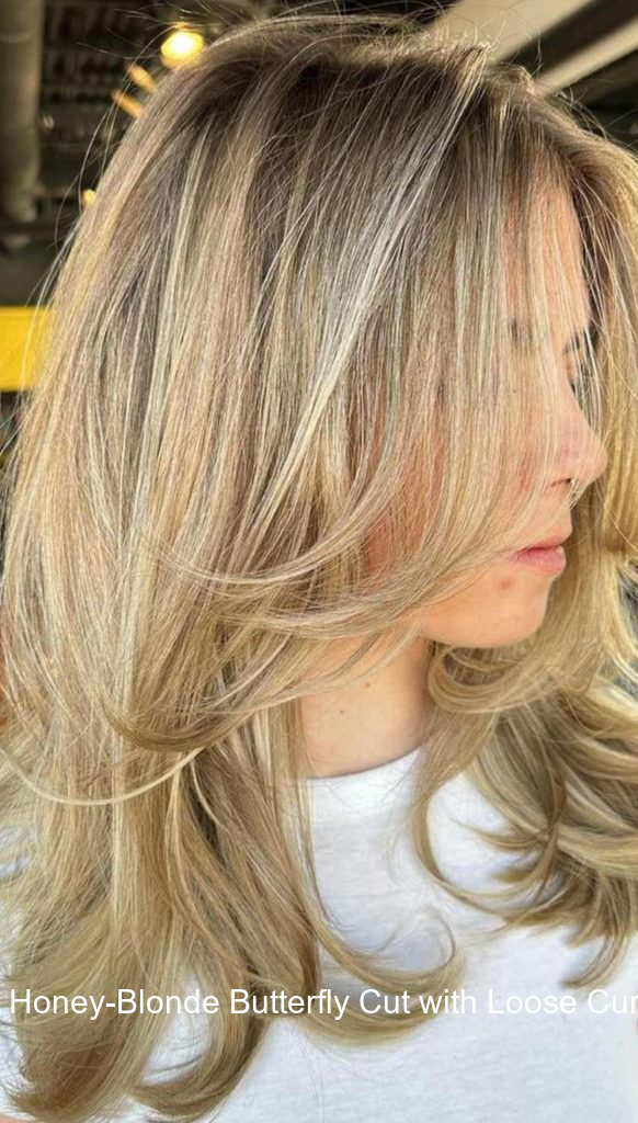 9. Honey-Blonde Butterfly Cut with Loose Curls