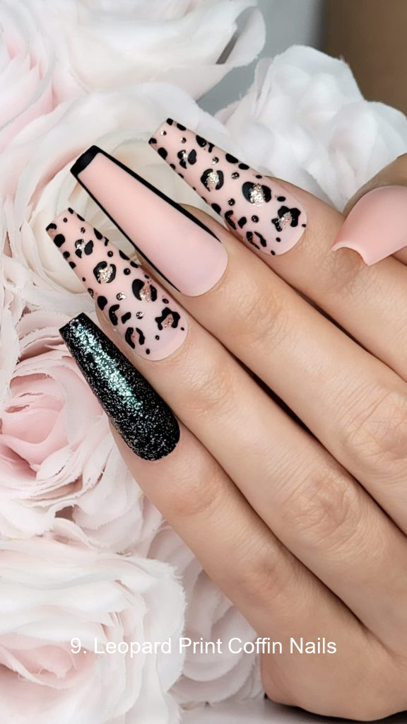 9. Leopard Print Coffin Nails