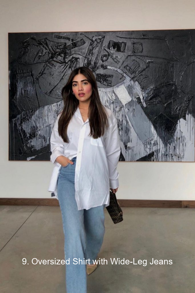 9. Oversized Shirt with Wide-Leg Jeans