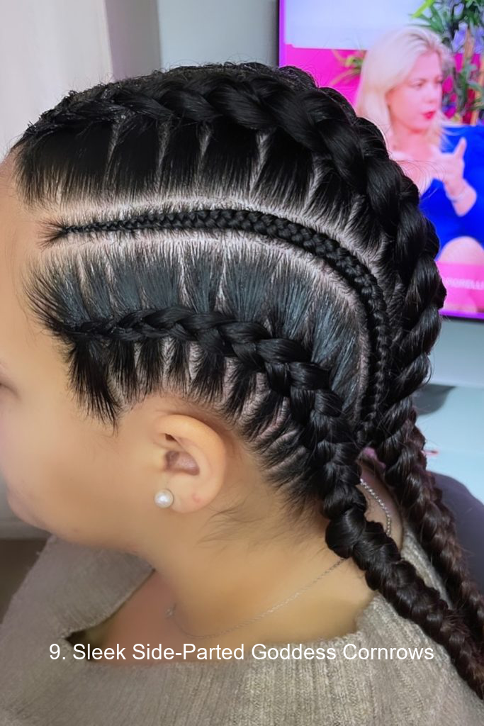 9. Sleek Side-Parted Goddess Cornrows